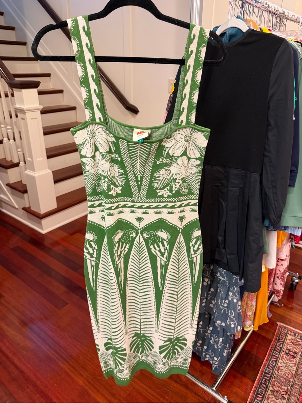 FARM Rio Green and Cream Tropical Knit Midi Dress - Picture 3 of 4